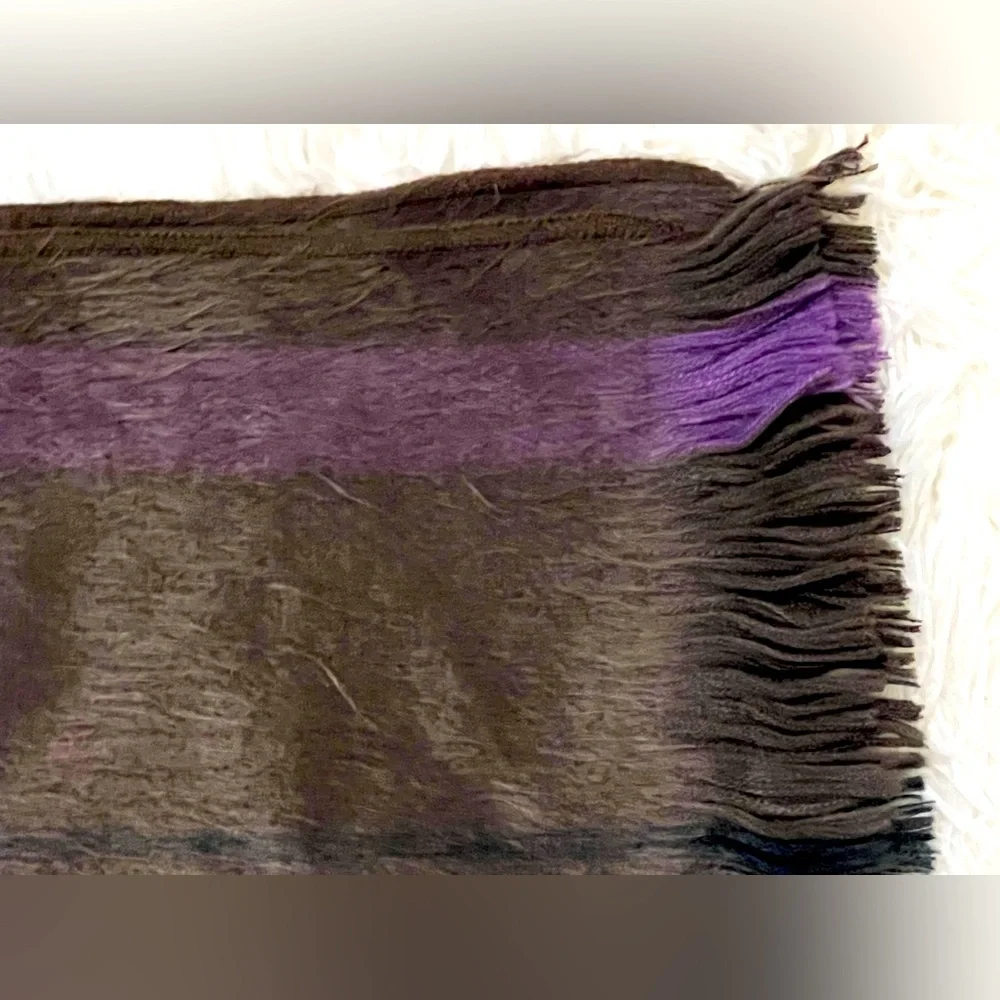 Shupaca Alpaca Scarf Brown Purple Plaid Fringe Handmade Ecuador Soft Winter Wrap